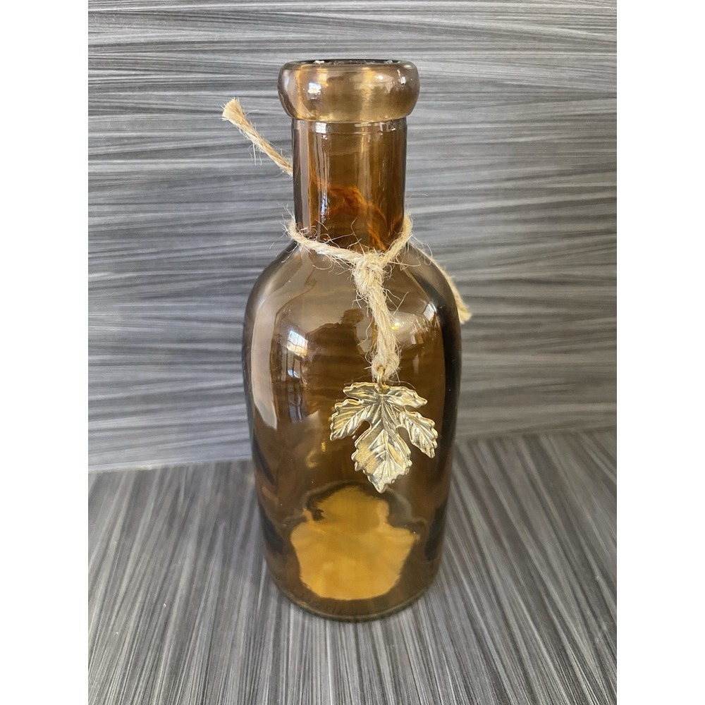 Vintage‎ Glass Empty Bottle Metal Maple Leaf